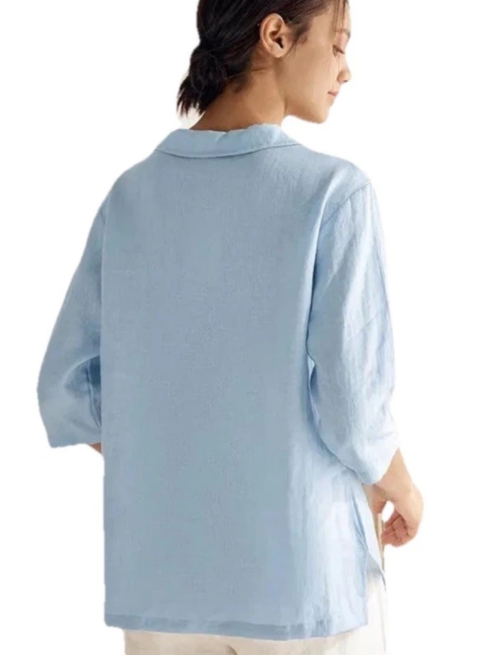 NWT Lintico 100% Linen Shawl V-Neck Half Sleeve Top JADE Baby Blue Size Small - Picture 11 of 12